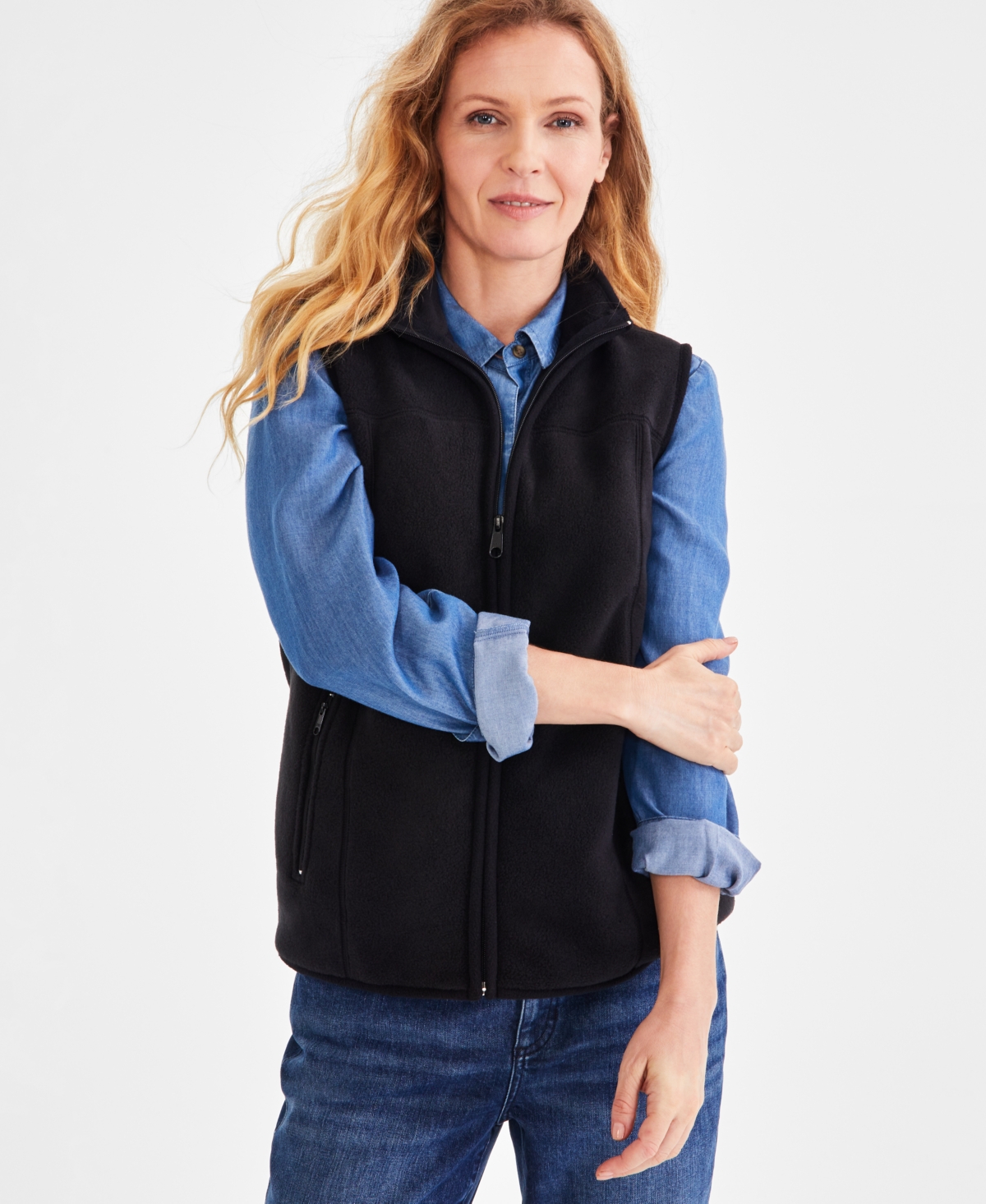 Style Co Women s Zip Front Polar Fleece Vest Created for Macy s Grey Heather Smart Closet