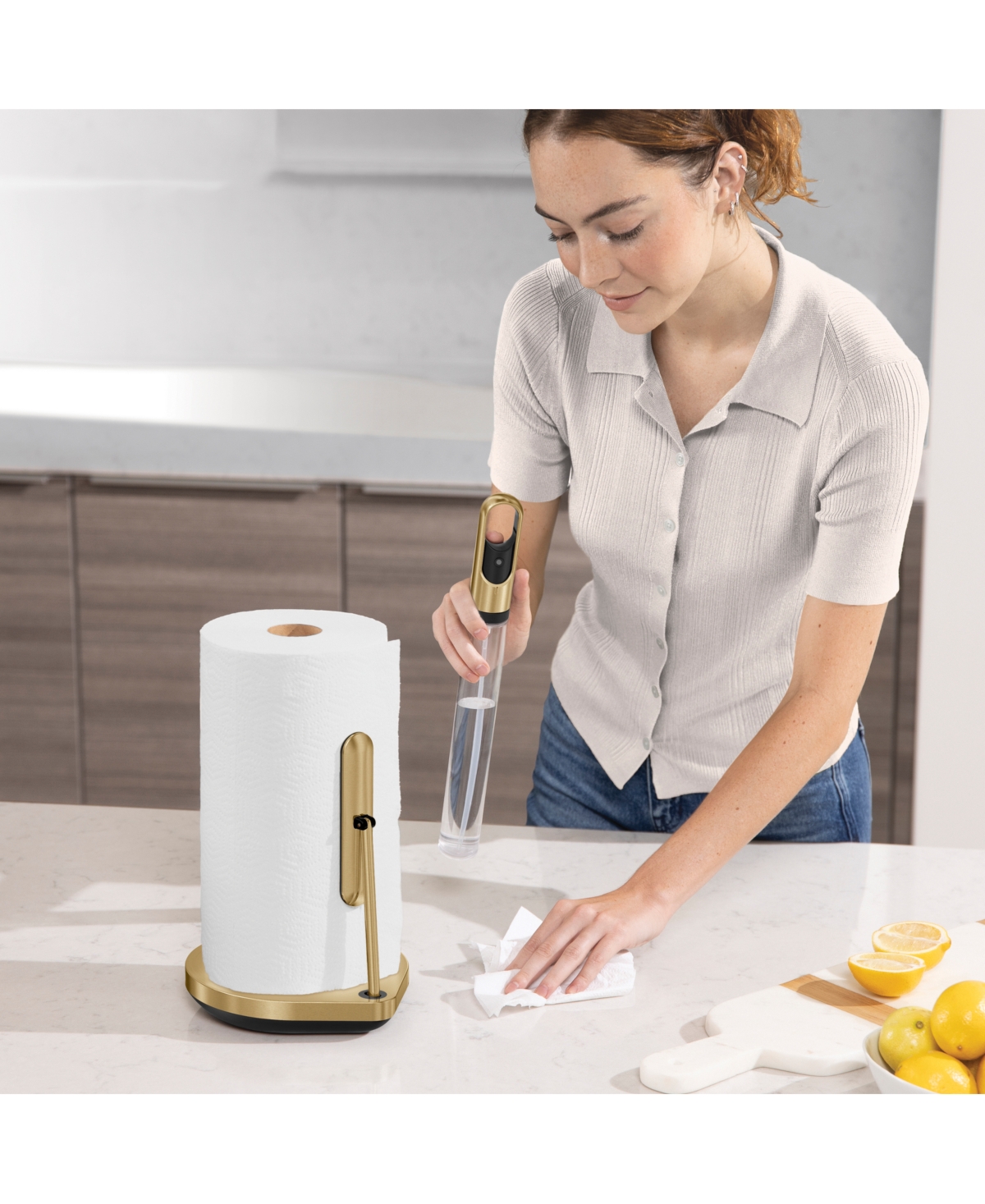Simplehuman Paper Towel Holder With Spray In Brass