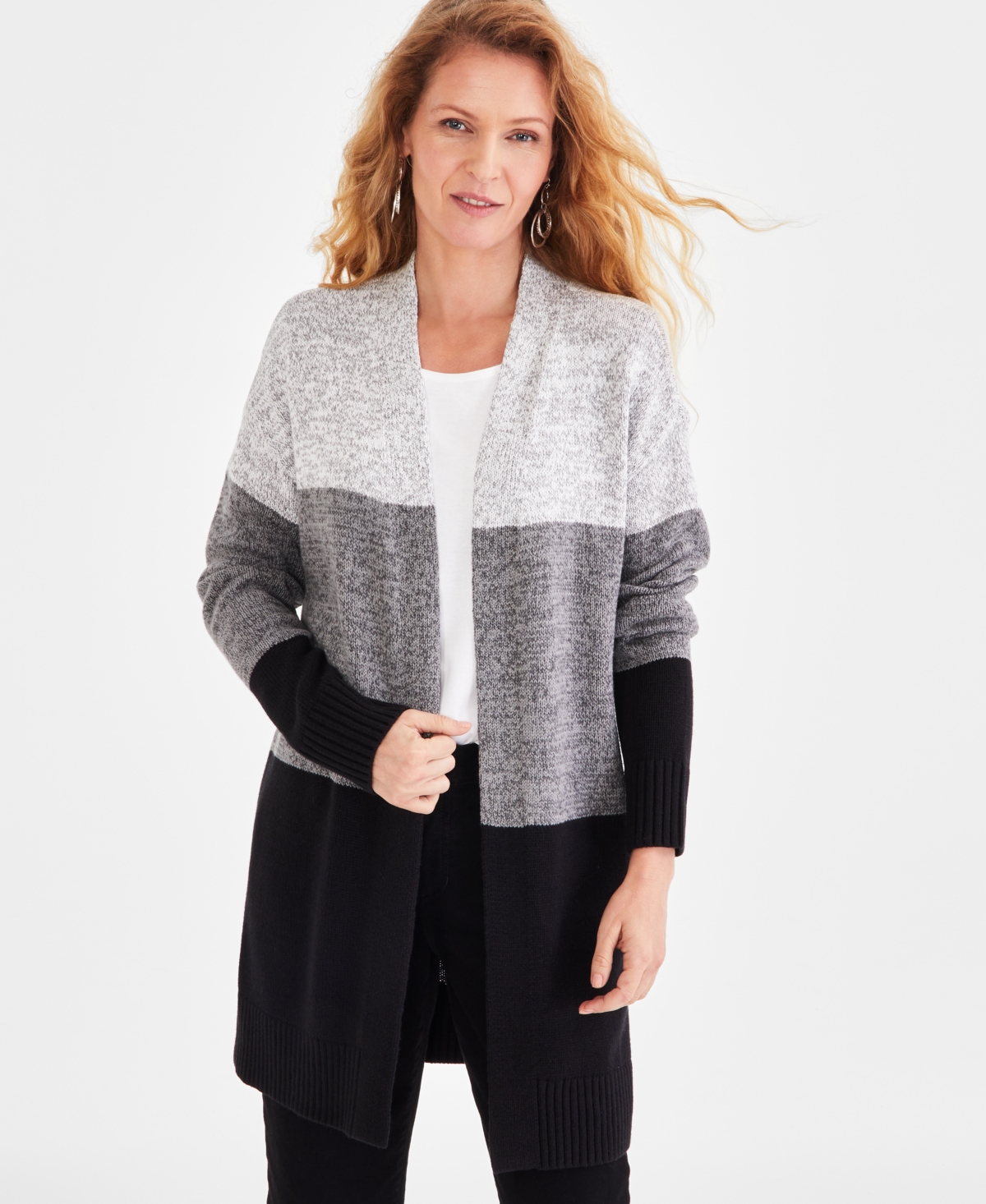 Style & Co Women's Open-Front Colorblocked Cardigan, Created for Macy's