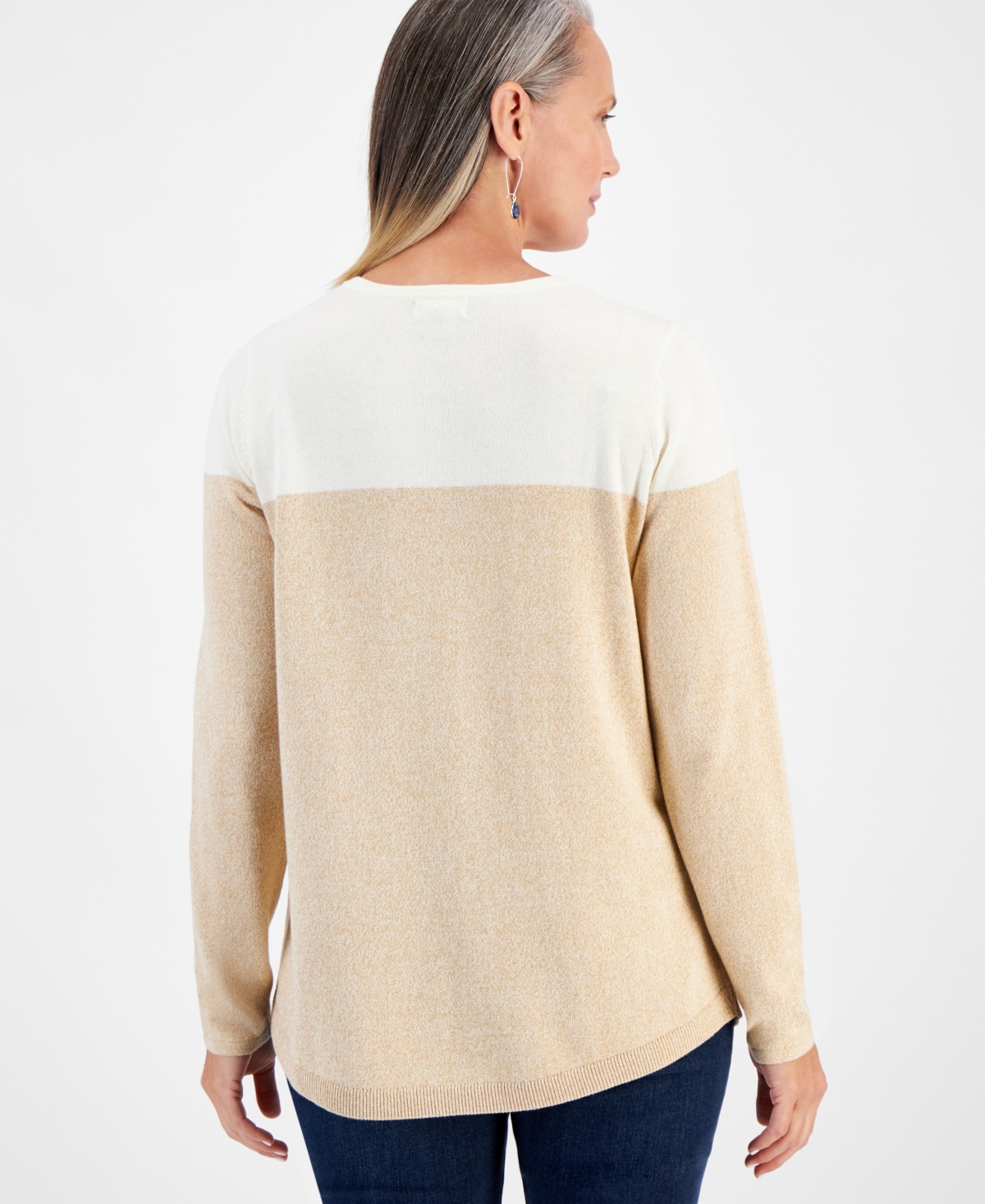 Style & Co Women's Crewneck Cotton Colorblocked Sweater, Created for Macy's