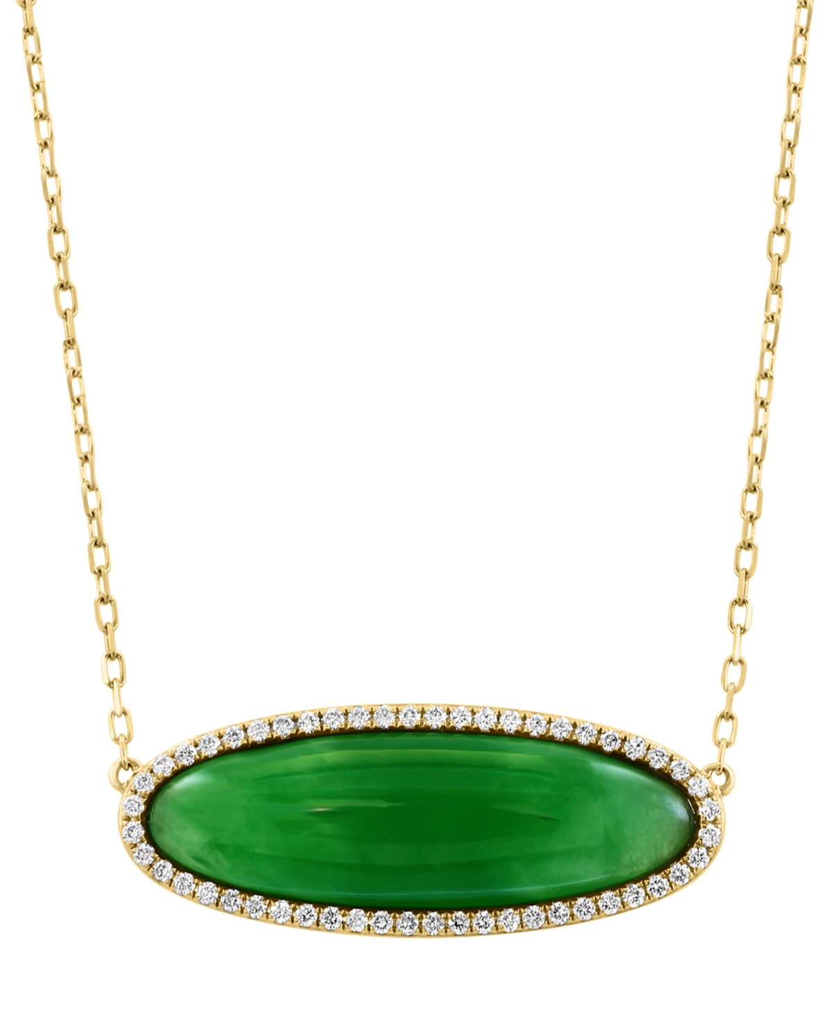 Effy Collection Effy Dyed Jade & Diamond (1/5 Ct. T.w.) Oval Pendant Necklace In 14k Gold, 16" + 2" Extender In Green