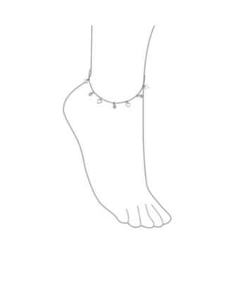 Multi Heart Crystal Pink Anklet Dangle Charms Anklet Ankle Bracelet Sterling Silver Adjustable 9 To 10 Inch With Extender
