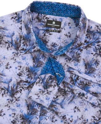 Men's Non-Iron Performance Stretch Moisture-Wicking Abstract Leaf-Print Button-Down Shirt