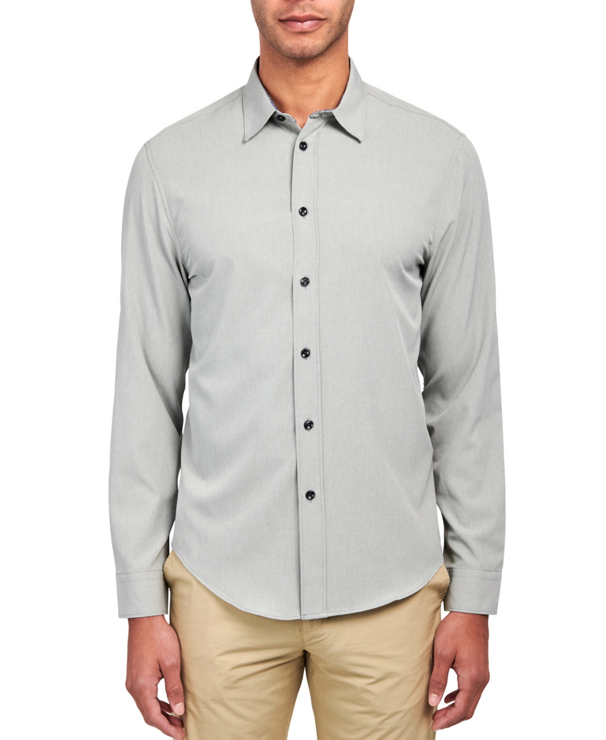 Men's Dante Non-Iron Performance Stretch Moisture-Wicking Solid Button-Down Shirt - Blue Heather