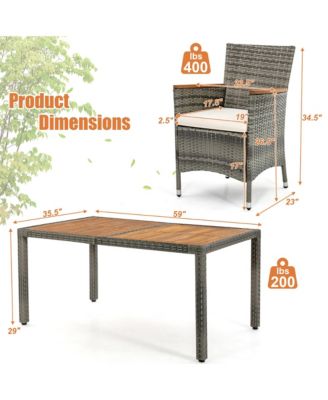 7PCS Outdoor Dining Set Patio Acacia Wood and Rattan Furniture Set w/ Cushions