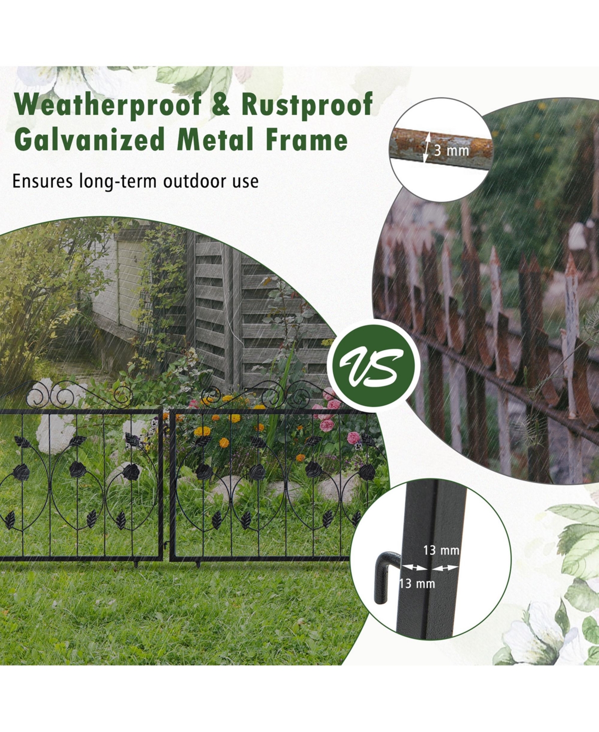 Costway Decorative Garden Fence with 8 Panels Outdoor Animal Barrier Landscape Border