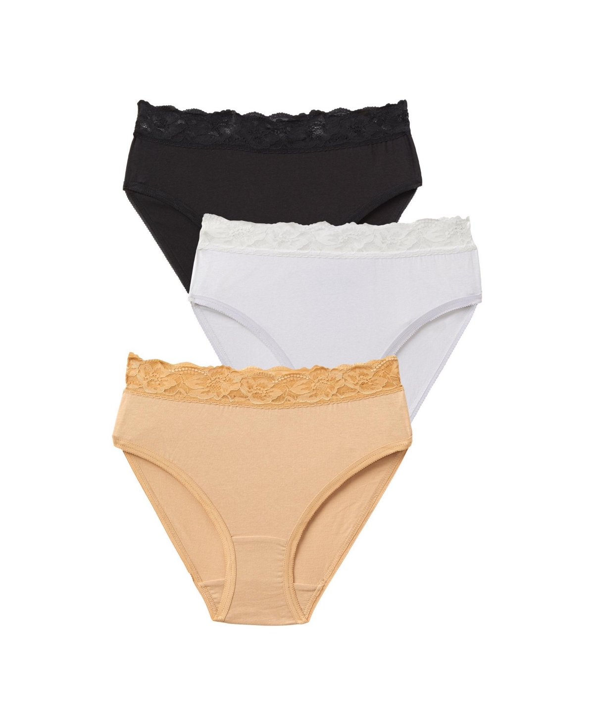 Comfort Choice Plus Size Lace Waist Hi-Cut Brief 3-Pack