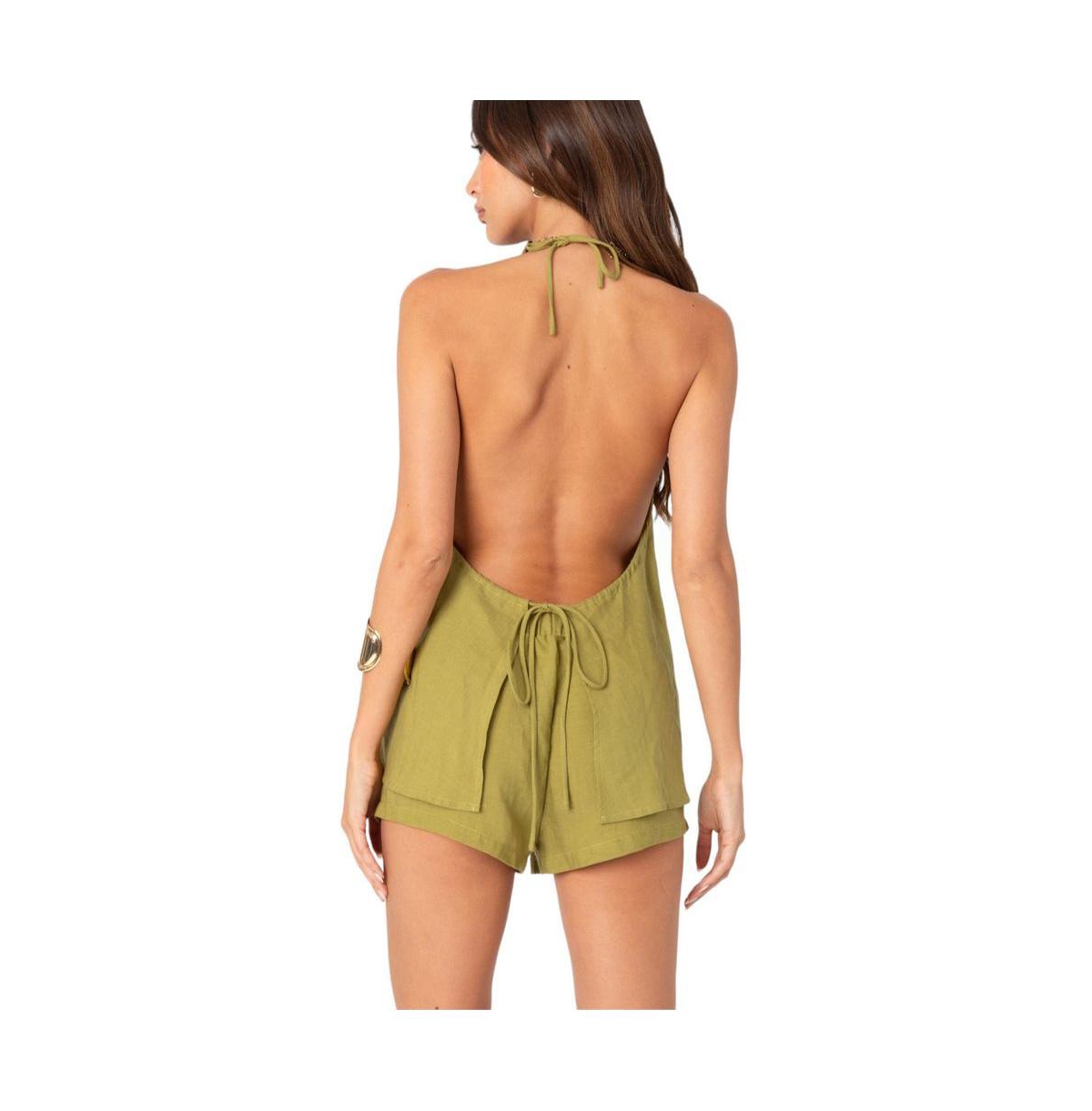 Edikted Women's Arden Linen Look Tie Front Top