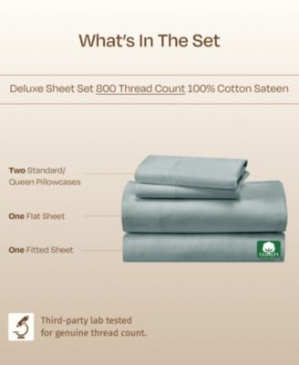Luxury Bed Sheets Set - 800 Thread Count 100% Cotton Sheets, Deep Pocket, Soft, Cool & Breathable - Queen