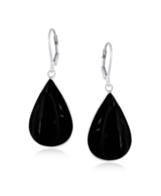 Large Iridescent Shell Stone Pear Shaped Teardrop Dangle Lever back Earrings Sterling Silver
