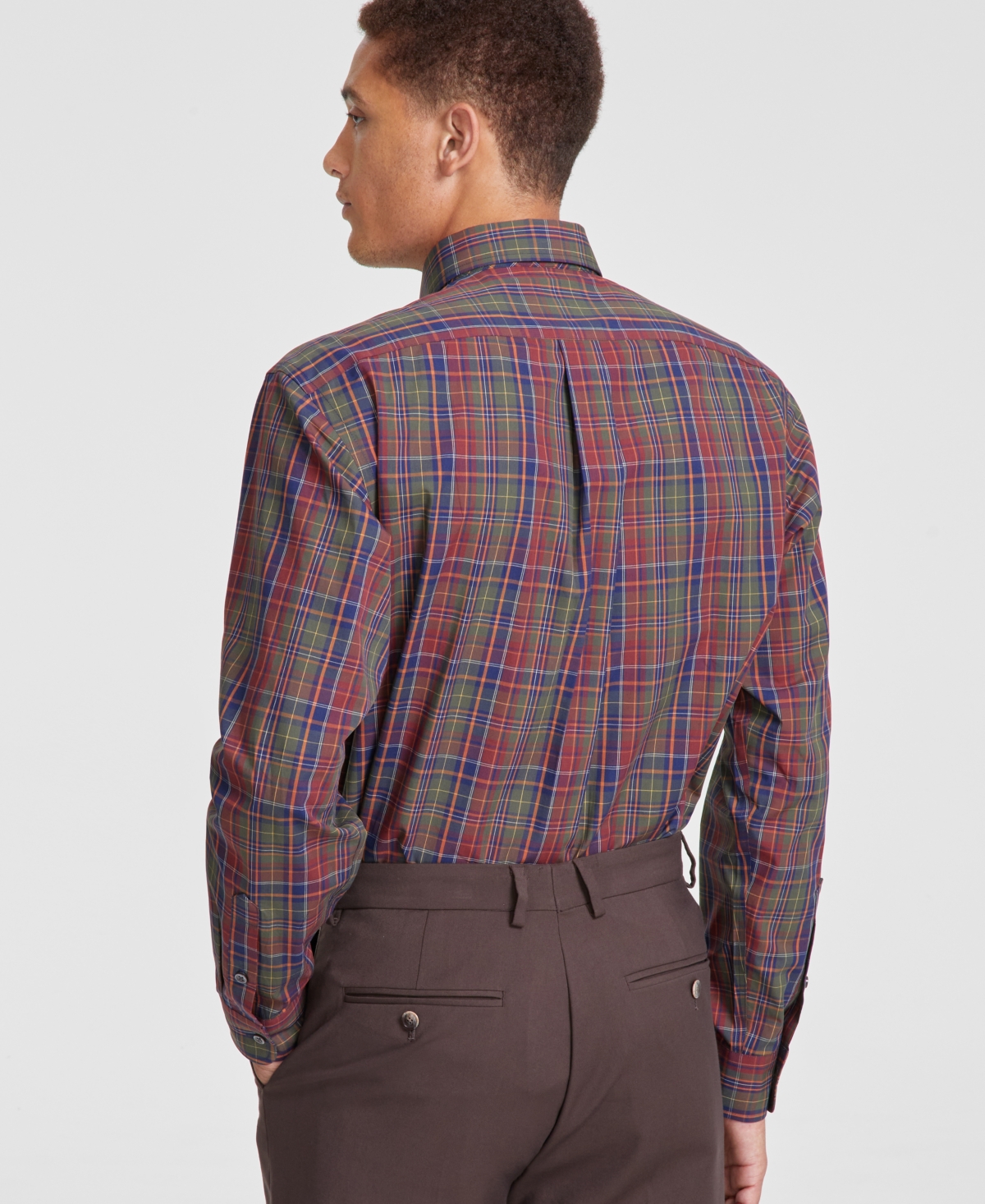 Club Room Men's Artesia Plaid Dress Shirt, Created for Macy's -crimson/rust