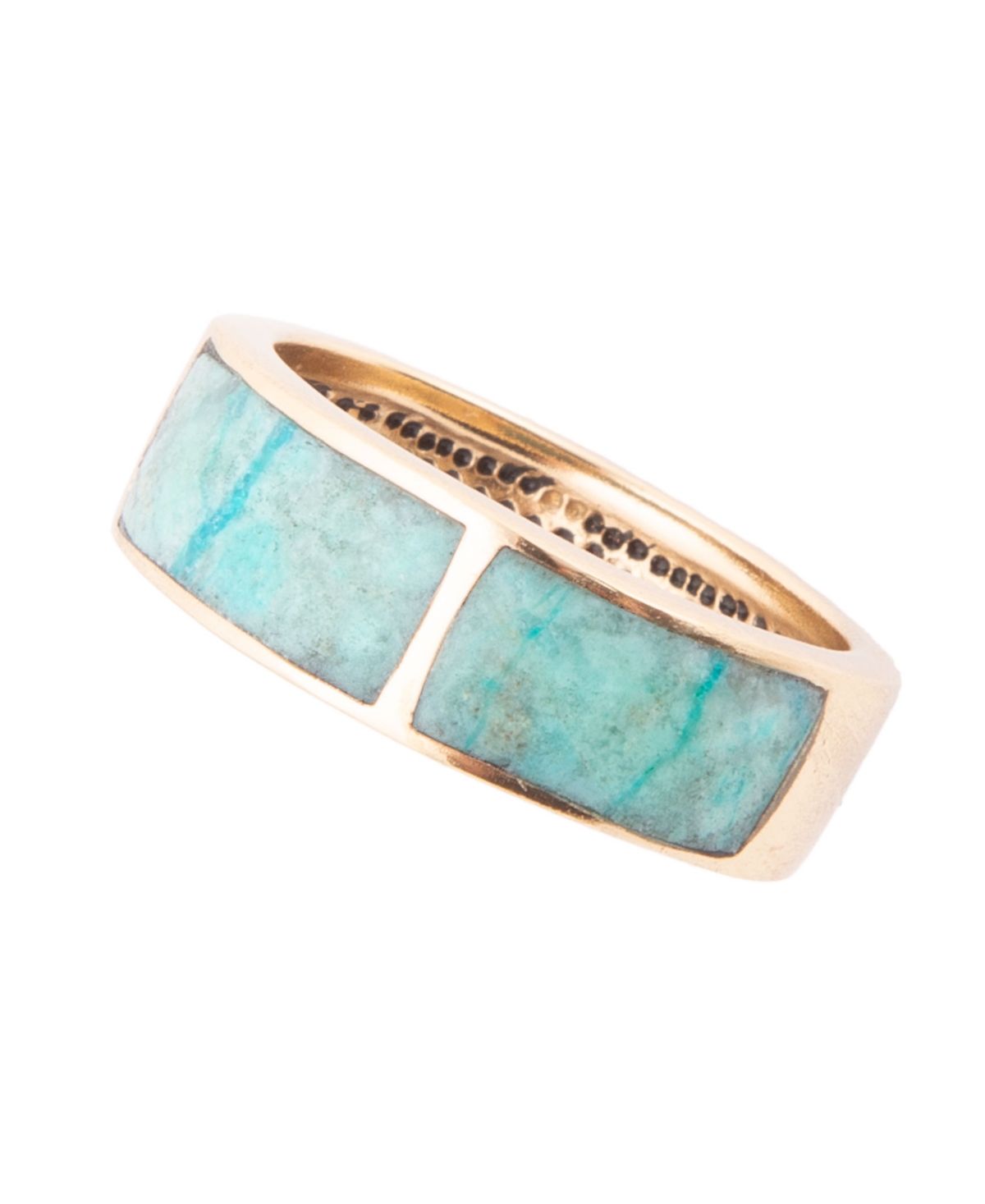 Barse Inlay Genuine Turquoise Golden Bronze Rectangle Ring In Genuine Turquoise