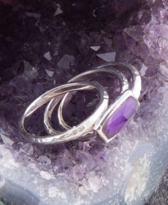 Stack Genuine Purple Amethyst Rectangle Sterling Silver Ring