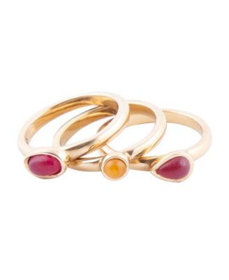 Stackable Genuine Yellow and Red Agate Ring Set
