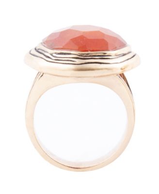 River Rocks Orange Quartz Golden Bronze Octagon Ring