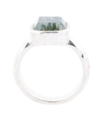 Hammered Genuine Green Seraphinite Octagan Sterling Silver Ring