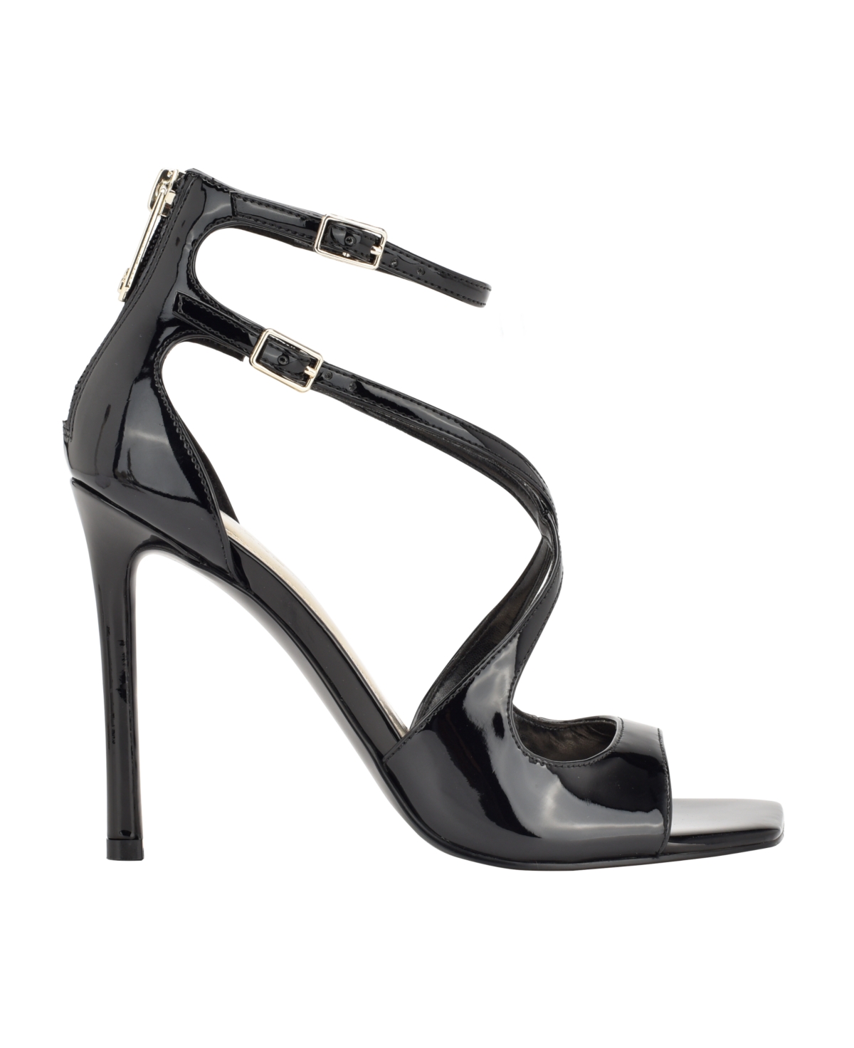 Guess Women's Sella Open Toe Cross Strap Single Sole Heels In Silver Mirror Metallic