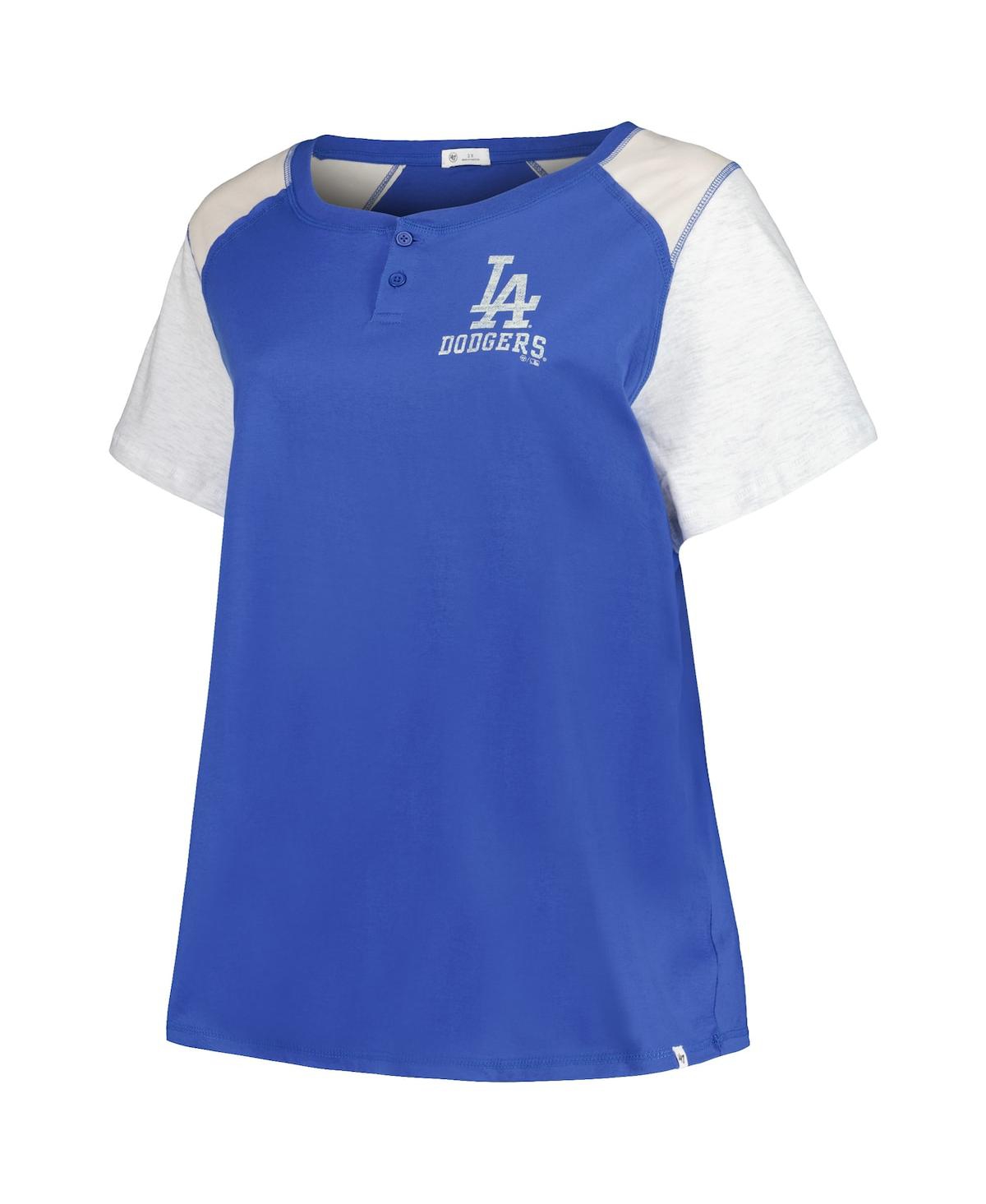 47 BRAND WOMEN'S ROYAL/GRAY LOS ANGELES DODGERS PLUS SIZE HENLEY T-SHIRT 