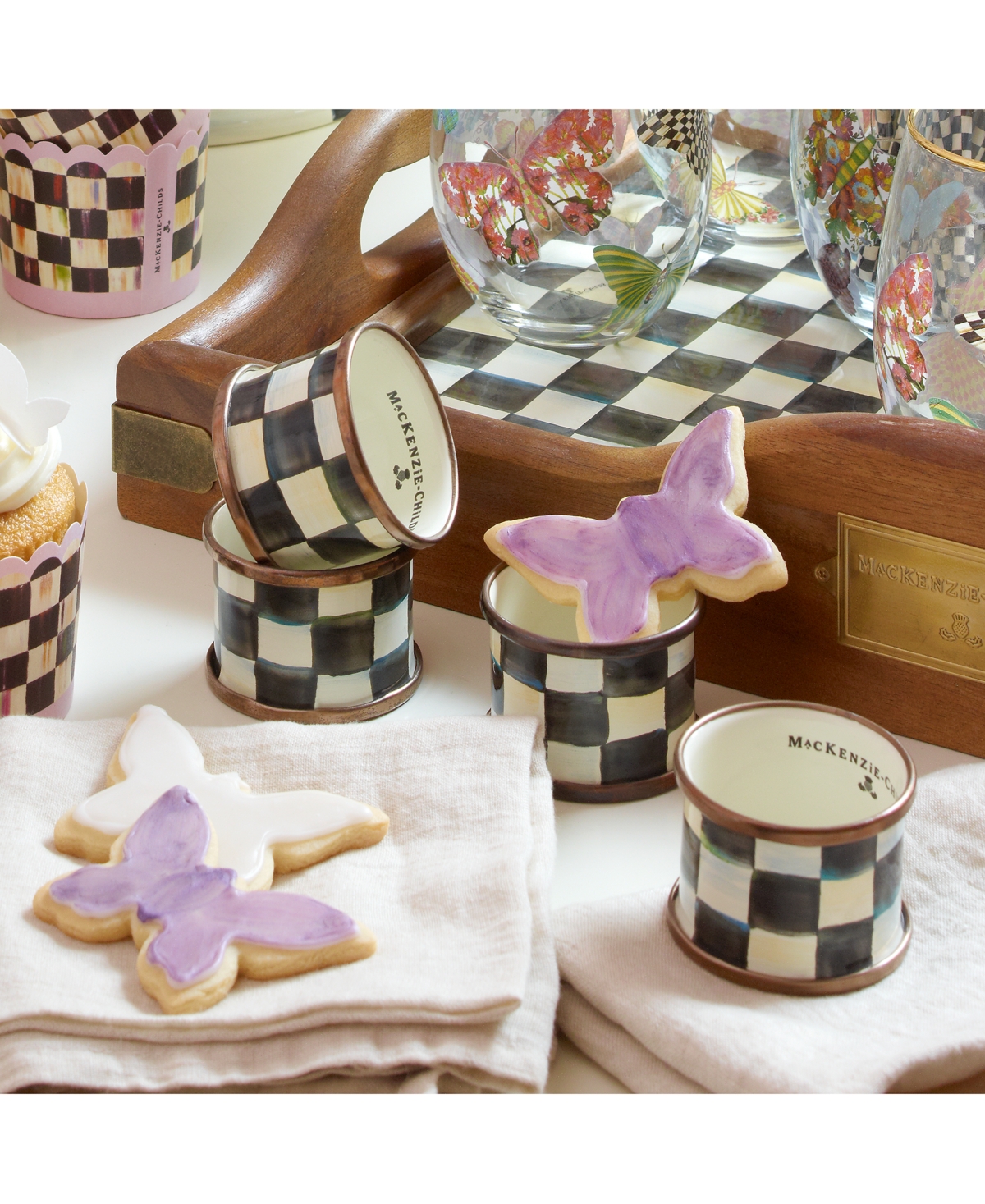 MACKENZIE-CHILDS COURTLY CHECK NAPKIN RINGS, SET OF 4 