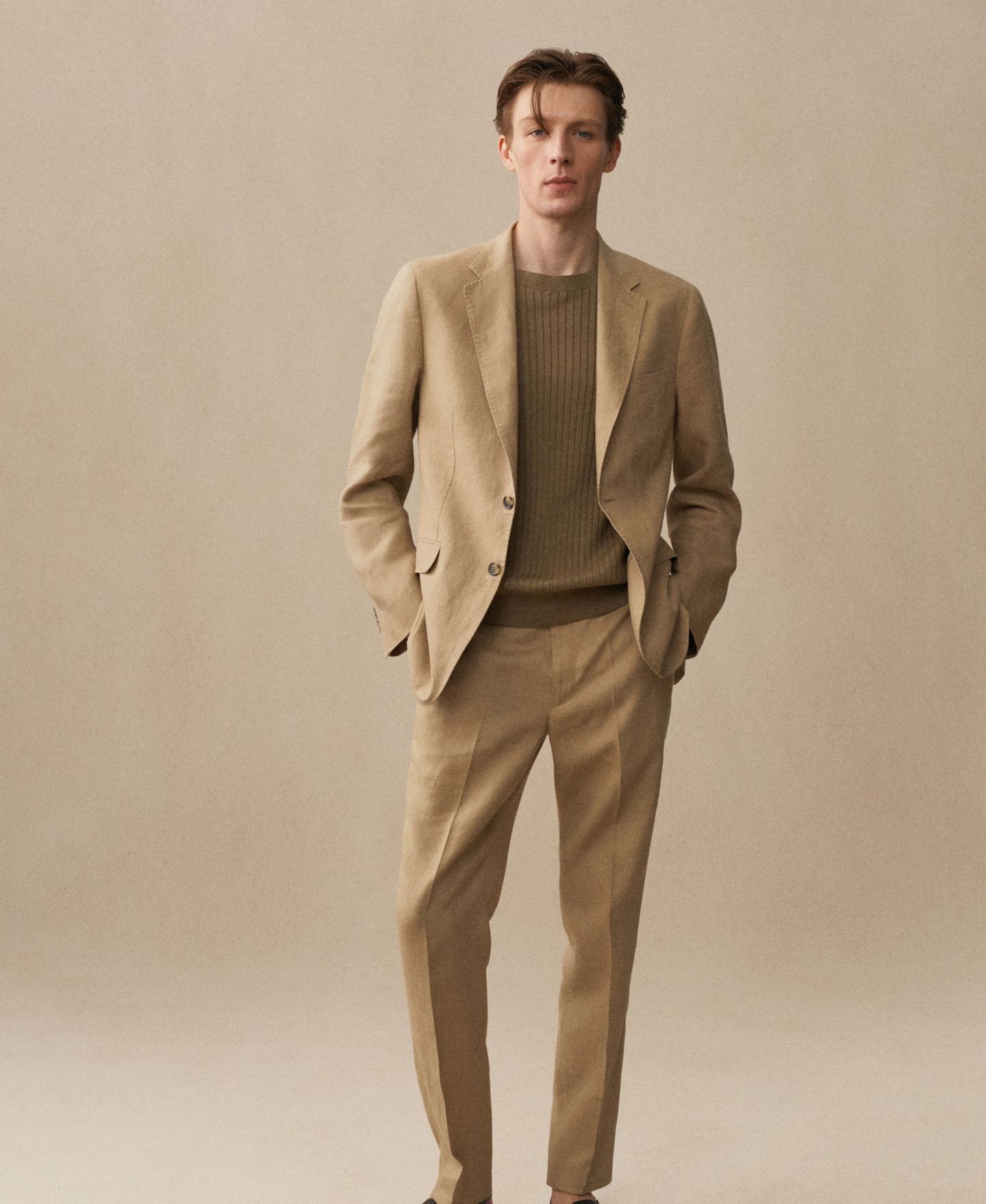 Мужской пиджак MANGO Linen Slim-Fit Suit Blazer, цвет: Средний коричневый — фото 5