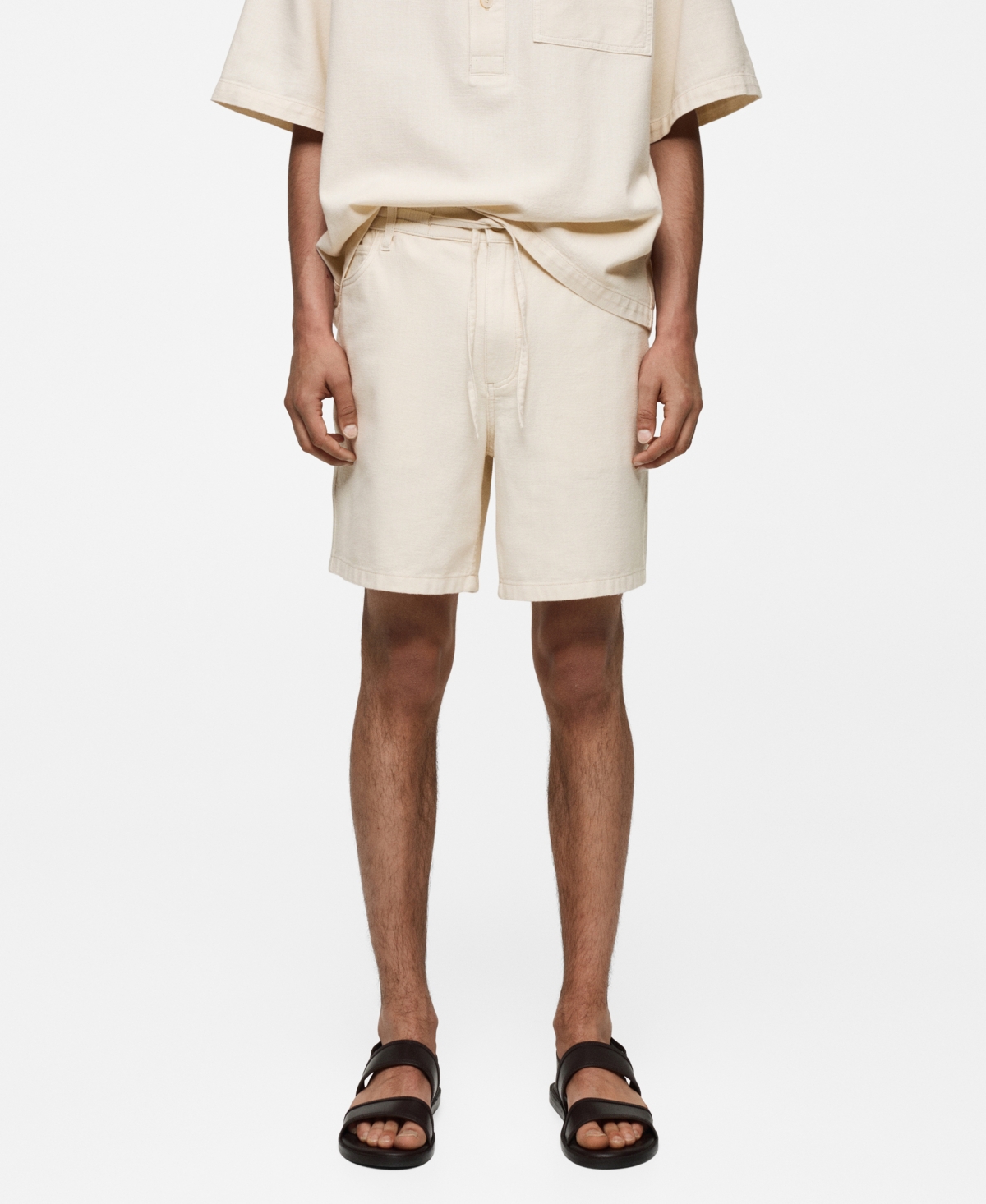 Men's Drawstring Detail Cotton Shorts - Off White