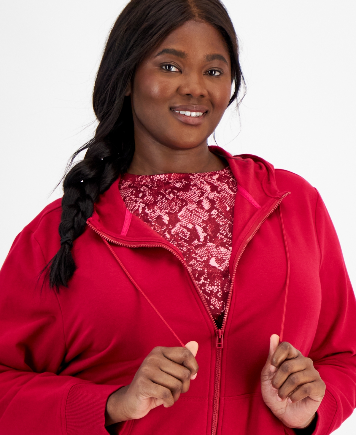 Id Ideology Plus Size Relaxed Full-Zip Fleece Hoodie, Created for Macy's