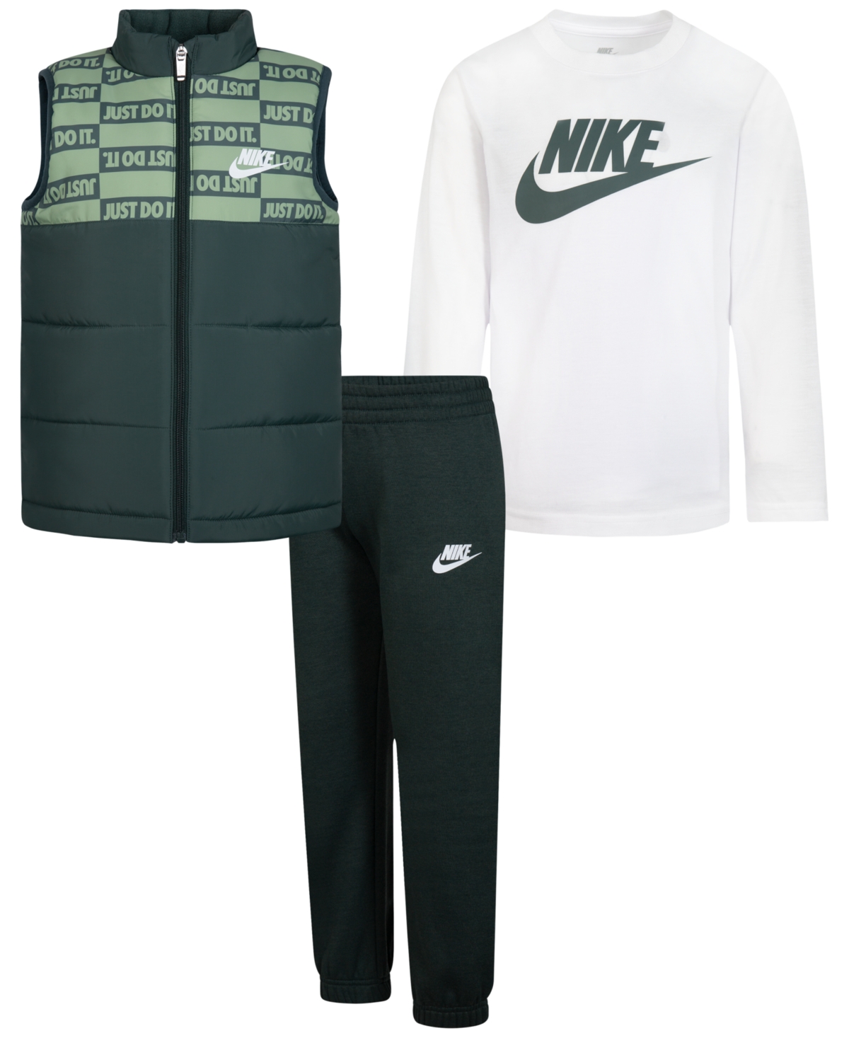 Nike Little Boys Vest, Logo T-Shirt & Fleece Pants, 3 Piece Set - E6hvintage
