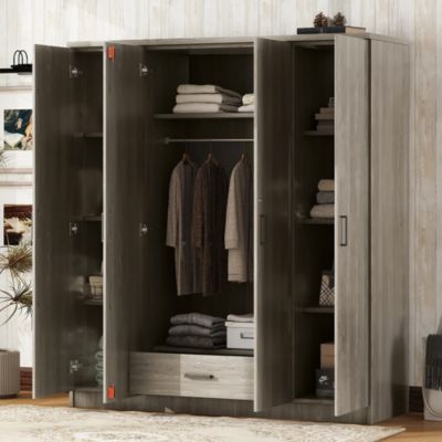 4-Door Wardrobe with 1 Drawer, Gray