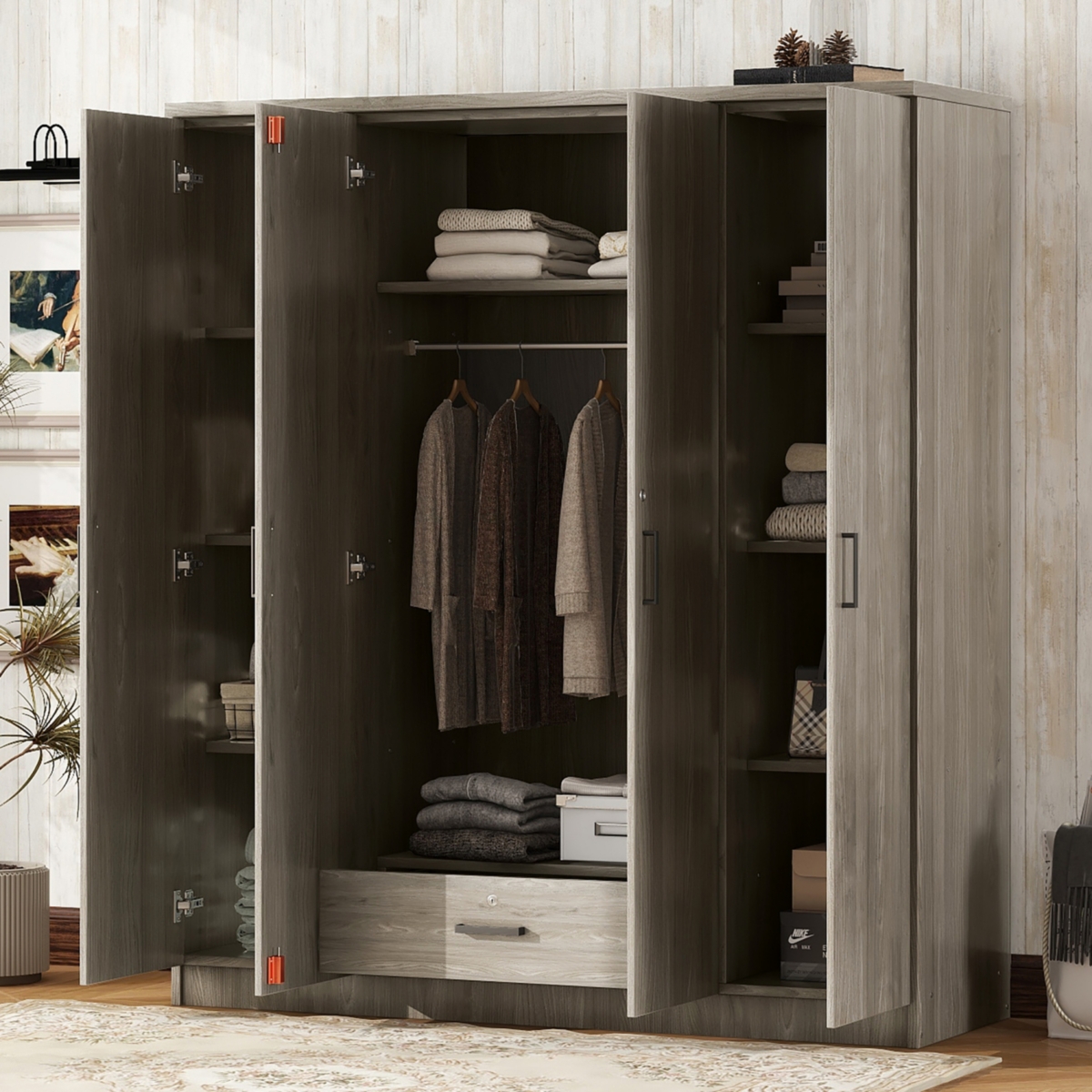 Streamdale Furniture 4-Door Wardrobe with 1 Drawer, Gray