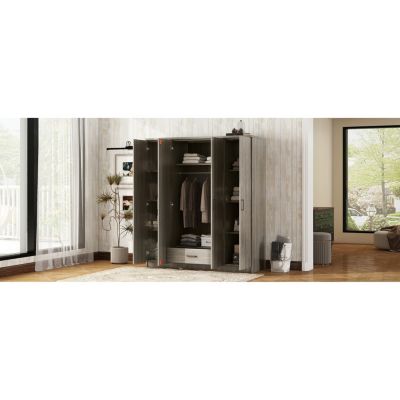 4-Door Wardrobe with 1 Drawer, Gray