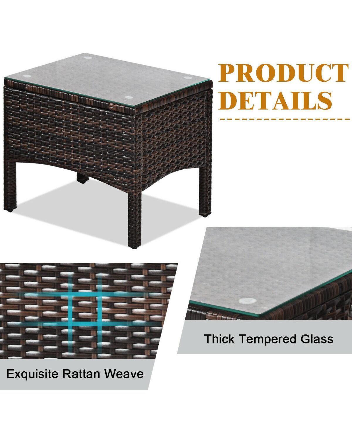 Sugift 3 Pieces Outdoor Patio Rattan Conversation Set with Seat Cushions