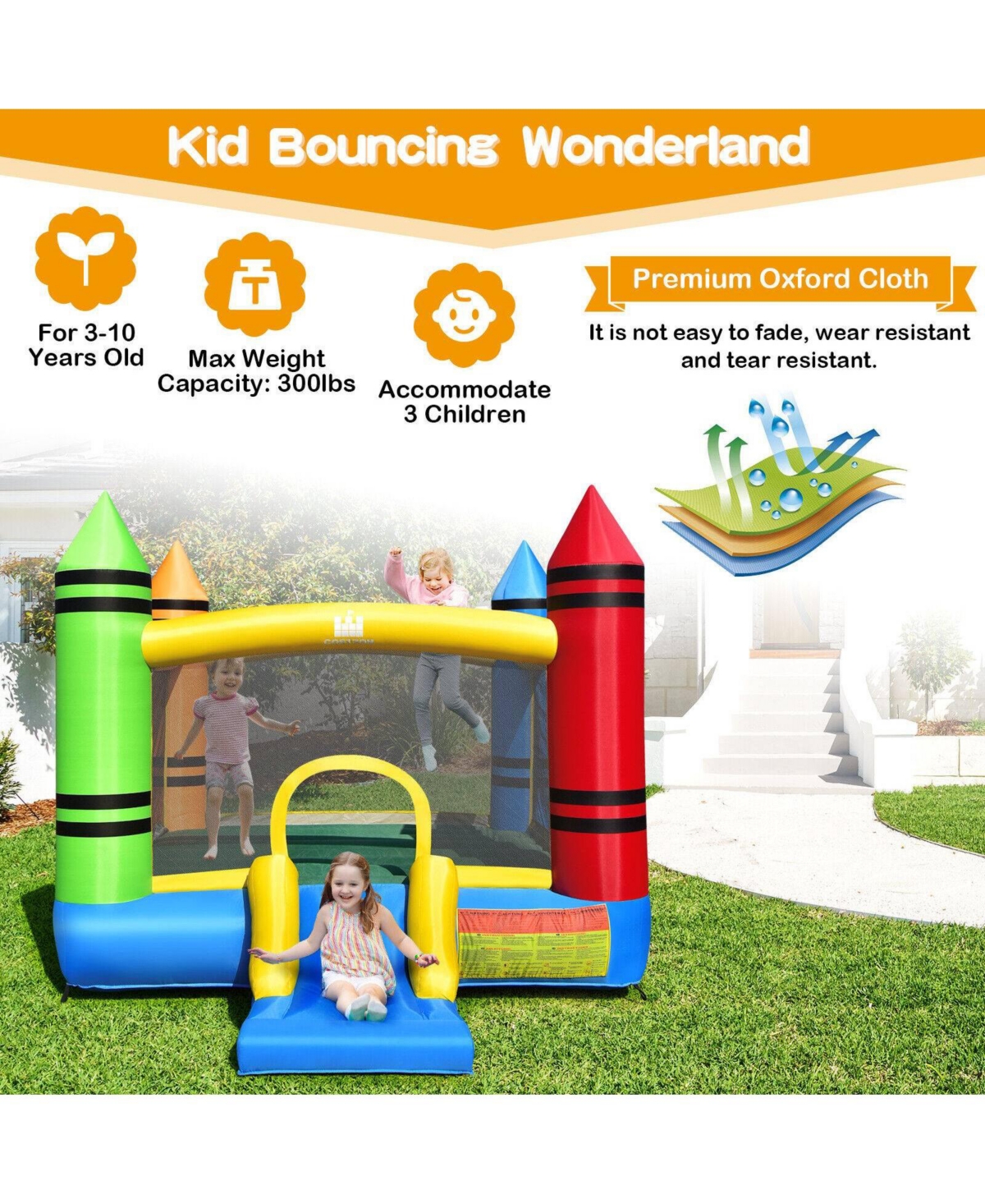 Inolait Kids Inflatable Bounce House with Slide and Ocean Balls Not Included Blower