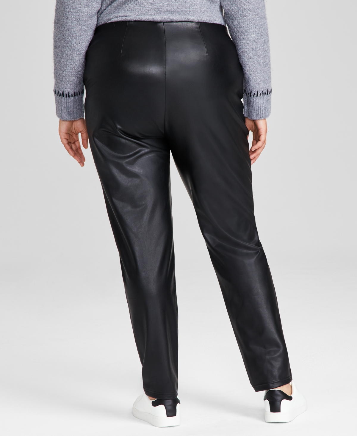 And Now This Trendy Plus Size Faux-Leather Pintucked Leggings, Created for Macy's