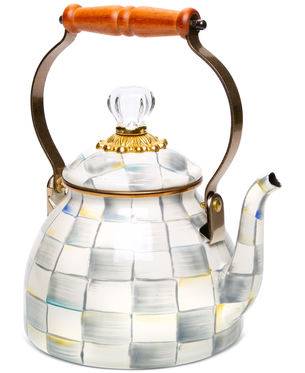 Mackenzie-childs Mackenzie Childs Sterling Check Enameled Steel 2-quart Tea Kettle In No Color