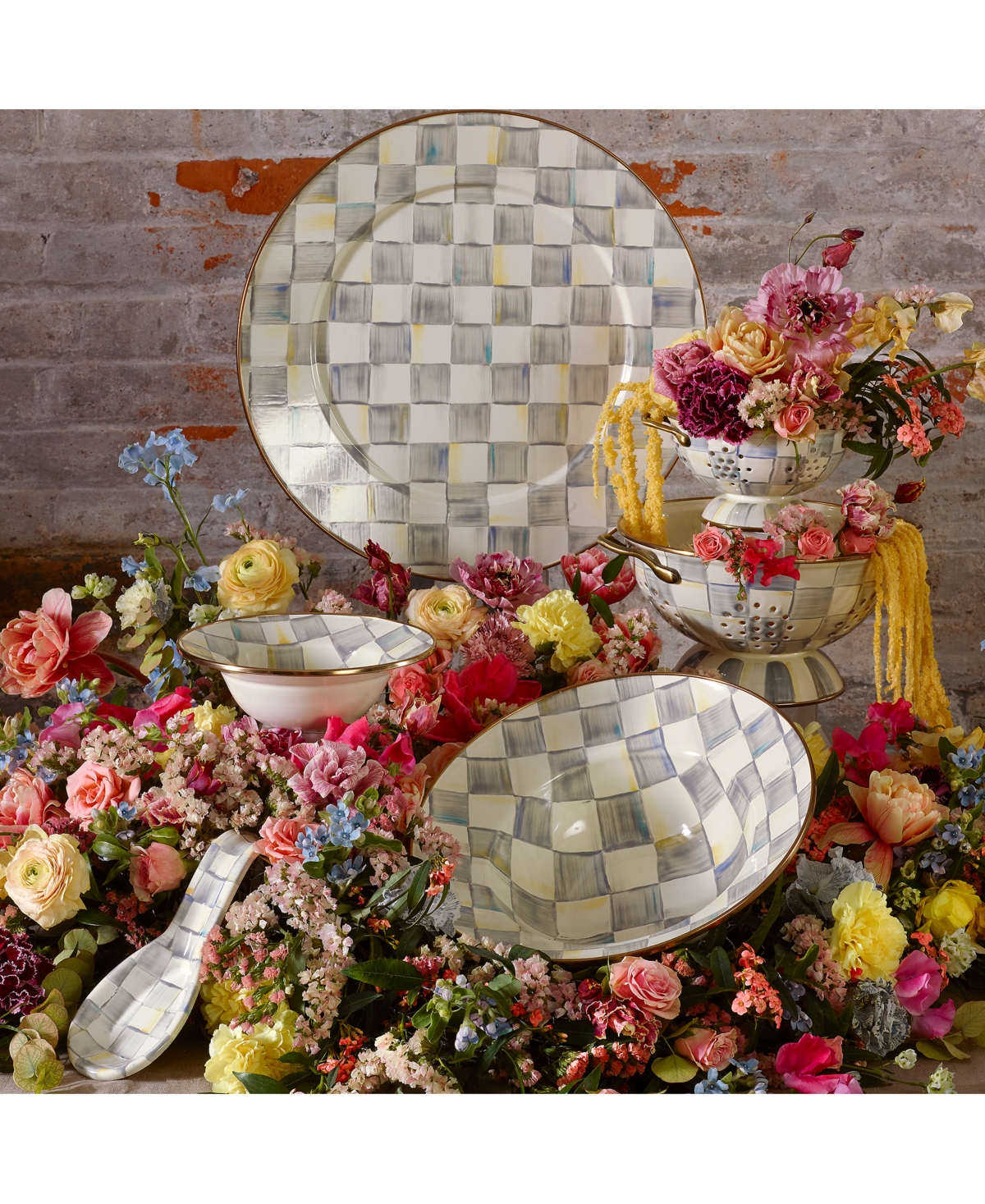 Mackenzie-childs Sterling Check Large Colander In No Color