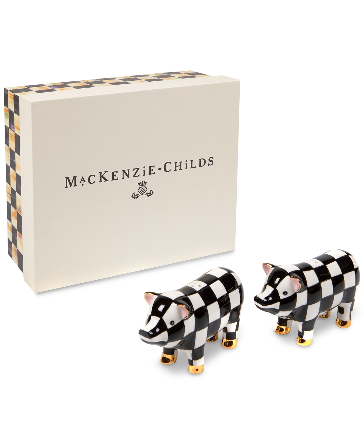 Mackenzie-childs Courtly Check Pig Salt & Pepper Set In No Color