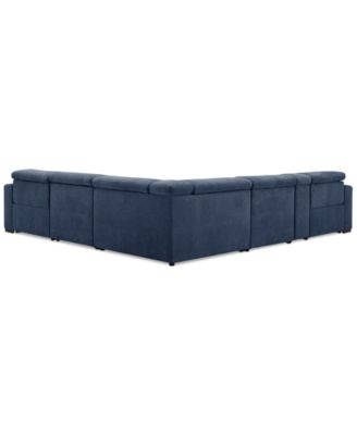 Nevio 6-Pc. Fabric Power Headrest L-Shaped Sectional and Console with 2 Power Motion Chairs