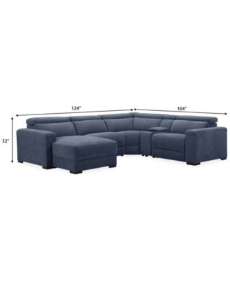 Nevio 5-Pc. Fabric Power Headrest Sectional and Chaise with 1 Power Motion Chair