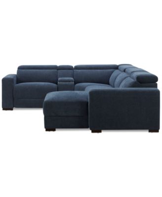 Nevio 5-Pc. Fabric Power Headrest Sectional and Chaise with 1 Power Motion Chair