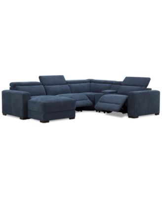 Nevio 5-Pc. Fabric Power Headrest Sectional and Chaise with 2 Power Motion Chairs