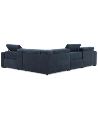 Nevio 5-Pc. Fabric Power Headrest Sectional and Chaise with 2 Power Motion Chairs
