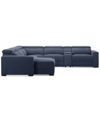 Nevio 6-Pc. Fabric Power Headrest Sectional with Chaise & Console and 1 Power Motion Chair