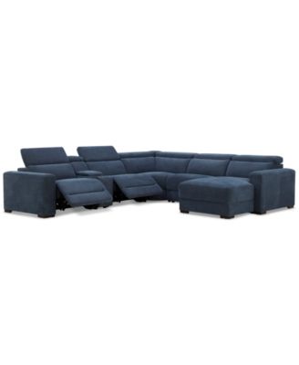 Nevio 6-Pc. Fabric Power Headrest Sectional with Chaise & Console and 2 Power Motion Chairs