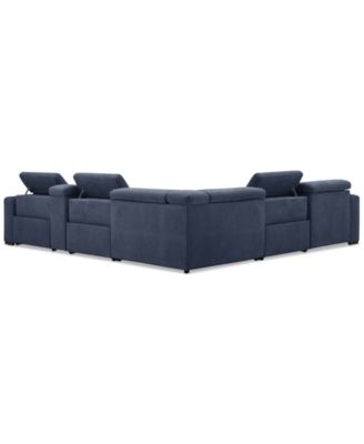 Nevio 6-Pc. Fabric Power Headrest Sectional with Chaise & Console and 3 Power Motion Chairs