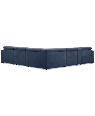 Nevio 6-Pc. Fabric Power Headrest Sectional with Chaise & Console and 3 Power Motion Chairs