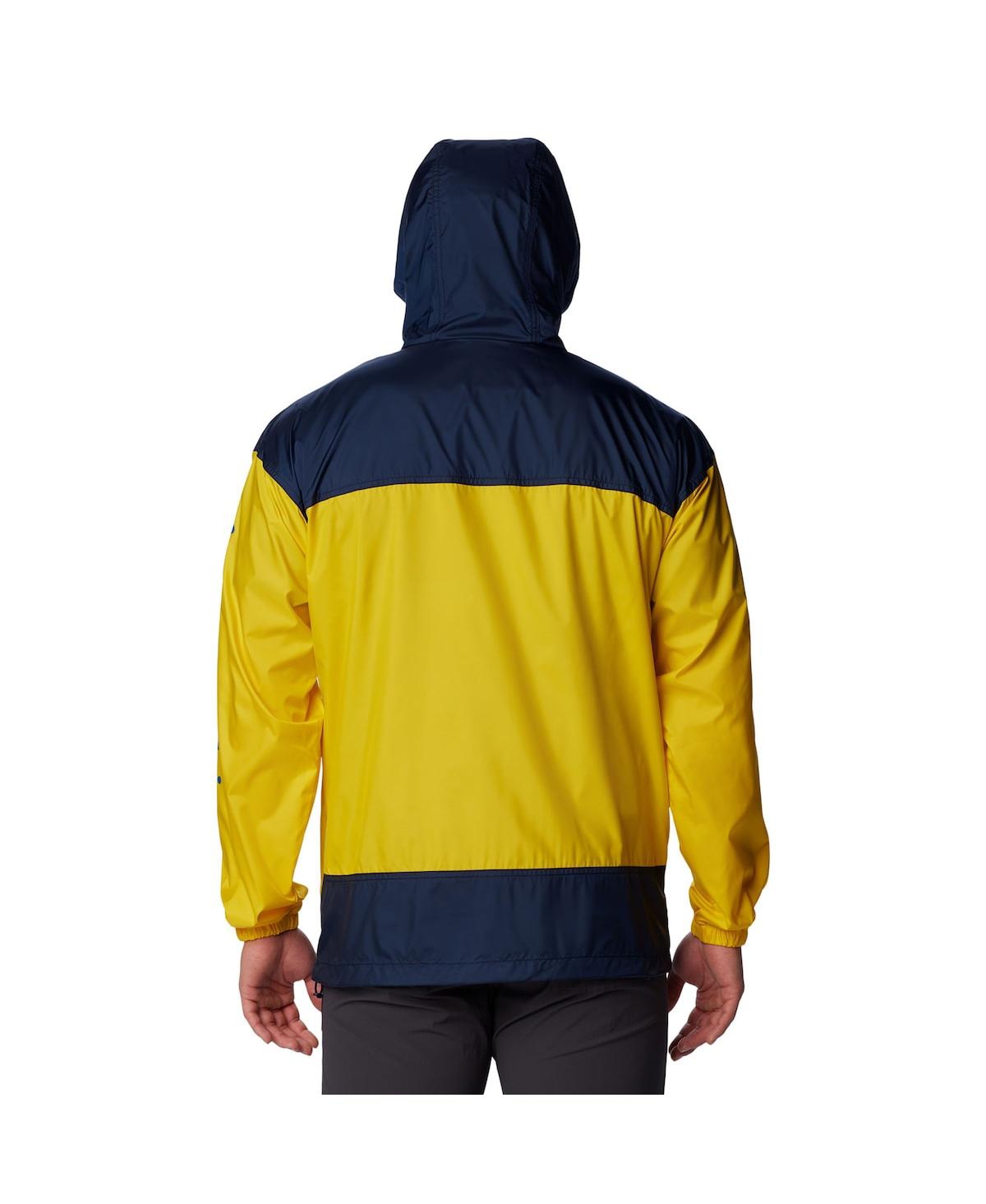 COLUMBIA MEN'S MAIZE MICHIGAN WOLVERINES FLASH CHALLENGER OMNI-SHADE FULL-ZIP WINDBREAKER HOODIE JACKET 