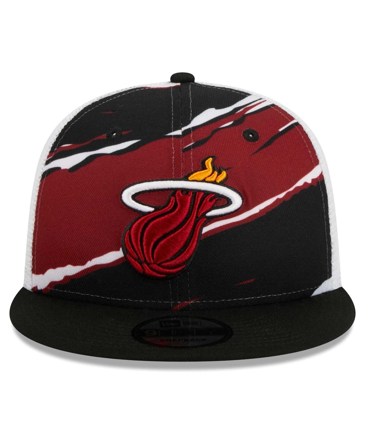 NEW ERA MEN'S BLACK/WHITE MIAMI HEAT TEAR TRUCKER 9FIFTY ADJUSTABLE HAT 