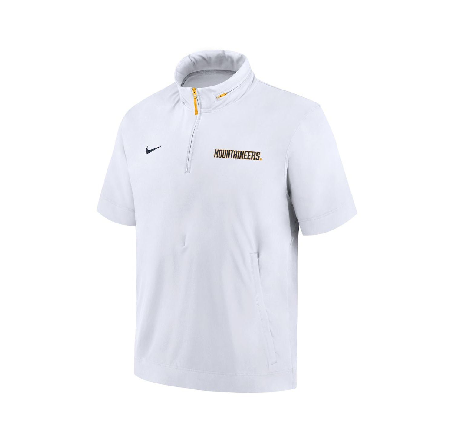 Men's White West Virginia Mountaineers 2024 Sideline Coach Short Sleeve Half-Zip Hoodie Jacket