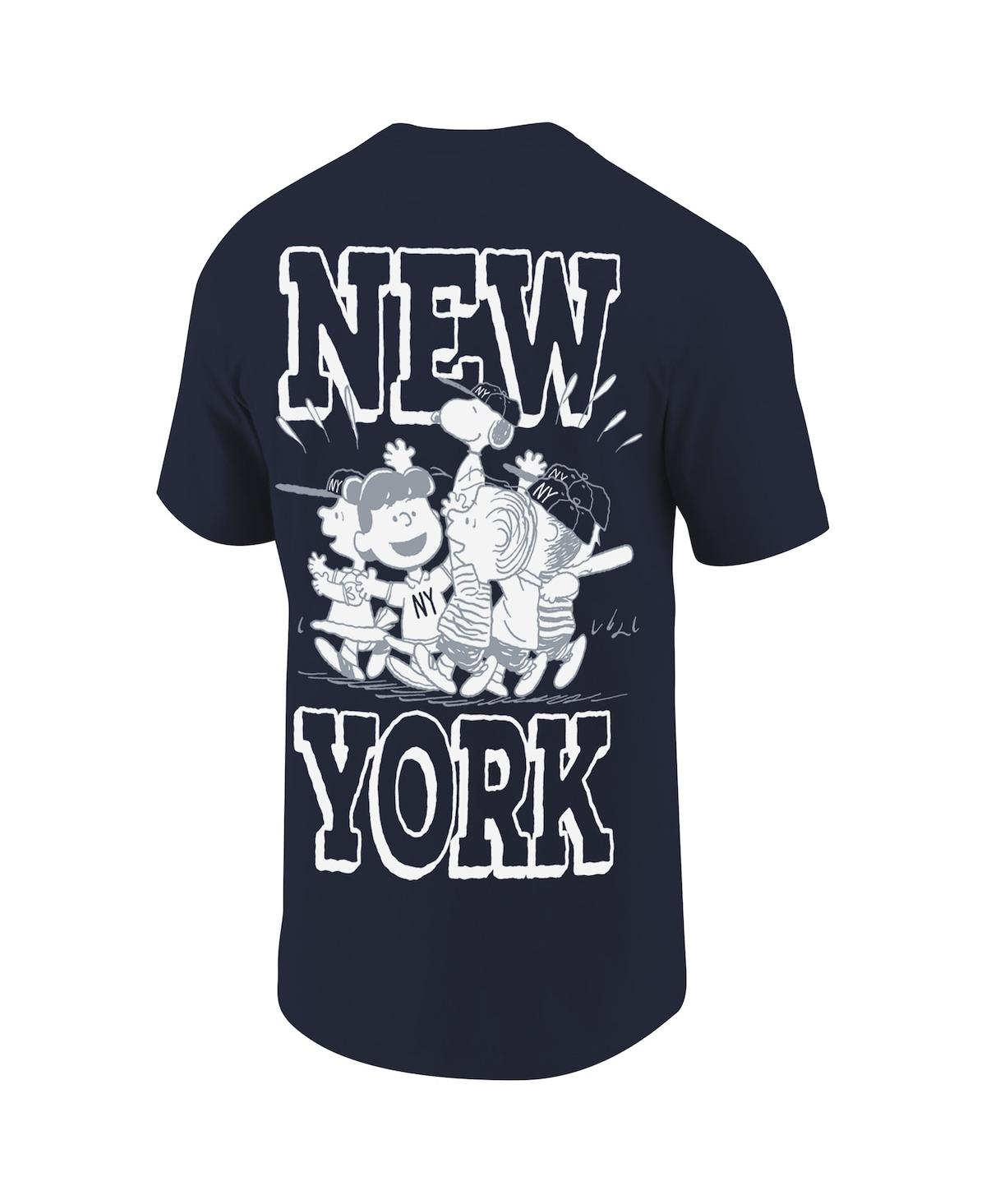Ripple Junction Men's Navy Peanuts New York Baseball T-shirt In Navy White