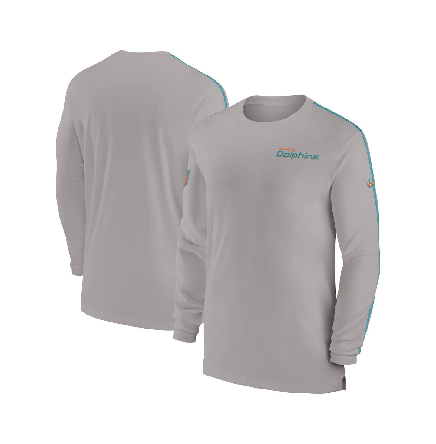 Мужская футболка Nike Miami Dolphins Sideline Coach UV Performance с длинным рукавом, Gray — фото 1